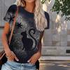 Женская летняя футболка с принтом котенка в стиле ретро, футболки с коротким рукавом, повседневные топы с принтом