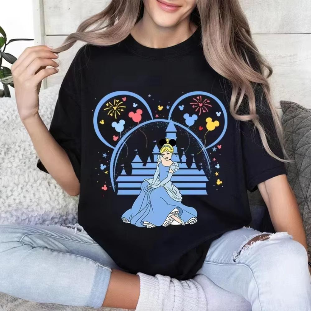 Дисней Золушка Мода Лето Принт Женская Футболка Хлопок Мультфильм Женская Короткий Рукав Свободный Мягкий Топ Летняя Одежда