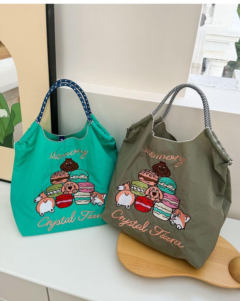 Нейлоновая сумка-тоут кроссбоди в японском стиле с вышивкой шиба-ину – Вместительная универсальная наплечная сумка для женщин.