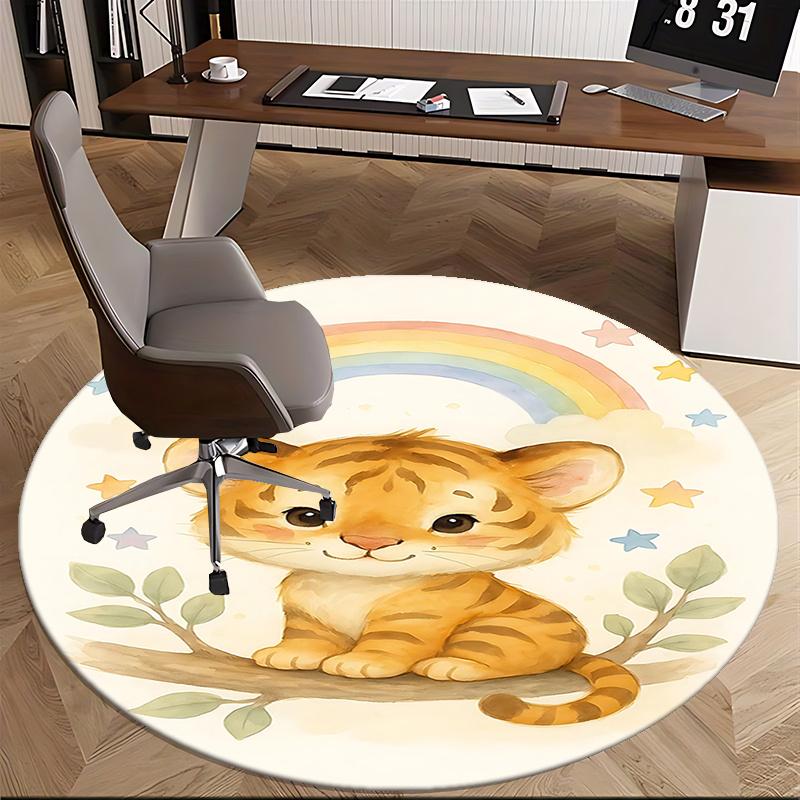 Rainbow Tiger Chair Mat - Round Carpet for Home Decor, Office, Living Room, Bedroom, Gift Idea0216b
