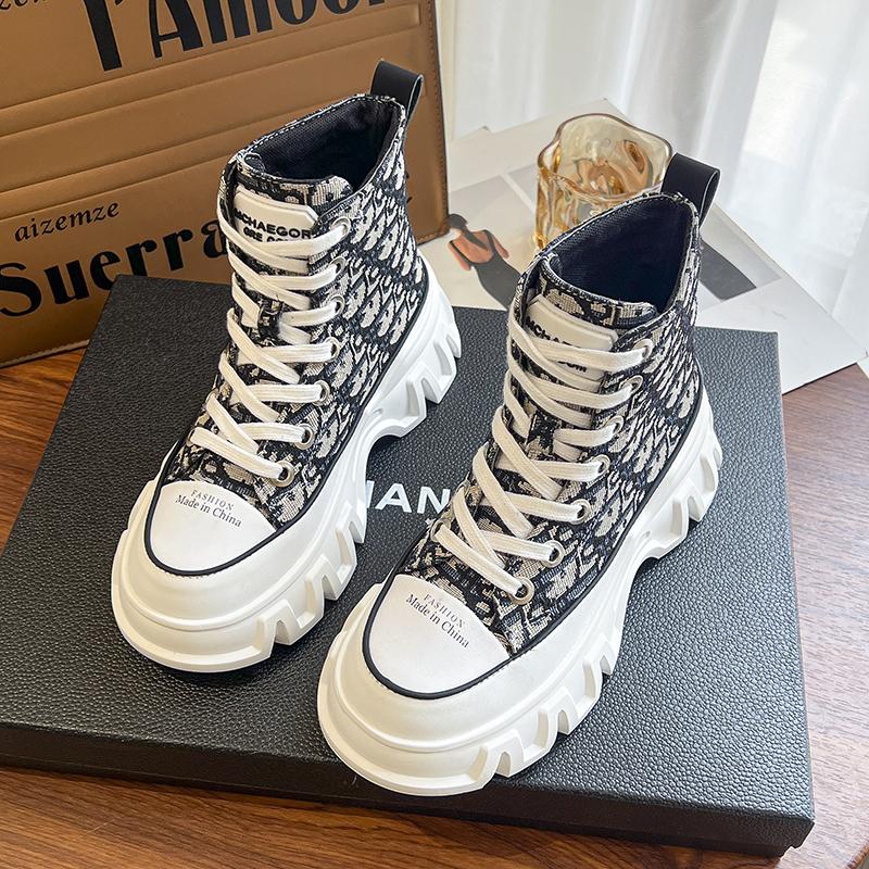 Обувь для женщин 2024 Новинка Горячая распродажа До середины икры Осенние женские ботинки Леопардовый принт На шнуровке Высокий каблук Водонепроницаемые