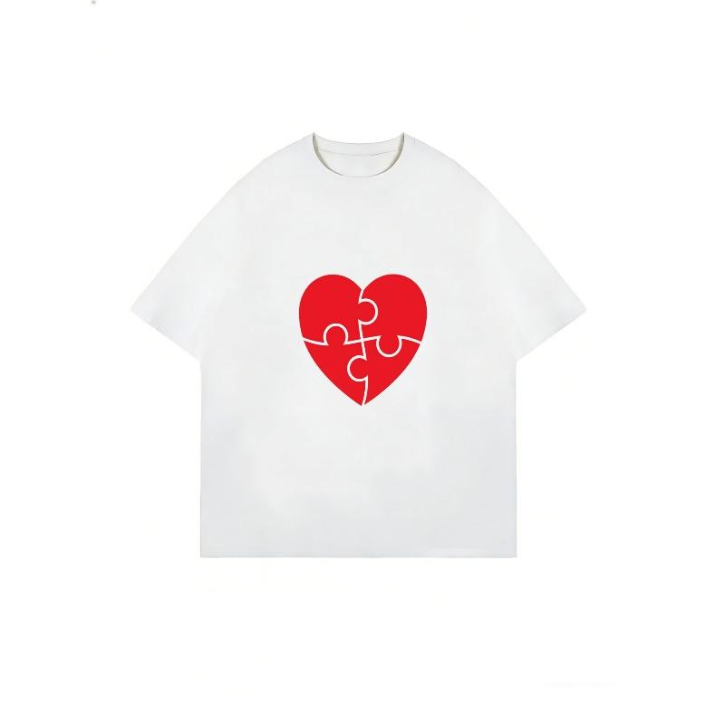 Футболка оверсайз с принтом пазла в виде черного сердца для повседневной носки