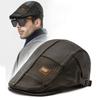 Forward Peaked Cap Men Beret Hat Solid Color Leather Flat Cap Retro   Driving