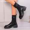 Модные женские кожаные ботинки челси на платформе, трикотажные ботинки средней длины, женские зимние ботинки 2024 года, новые женские ботинки