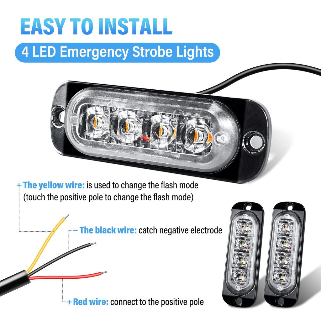 RIGIDON 4 шт. 8,5 см стробоскопический светодиодный светильник 12 Вт 12-24 В 4 светодиода аварийный стробоскопический светильник (Оранжевый Янтарь) Вспомогательное освещение для различных транспортных средств