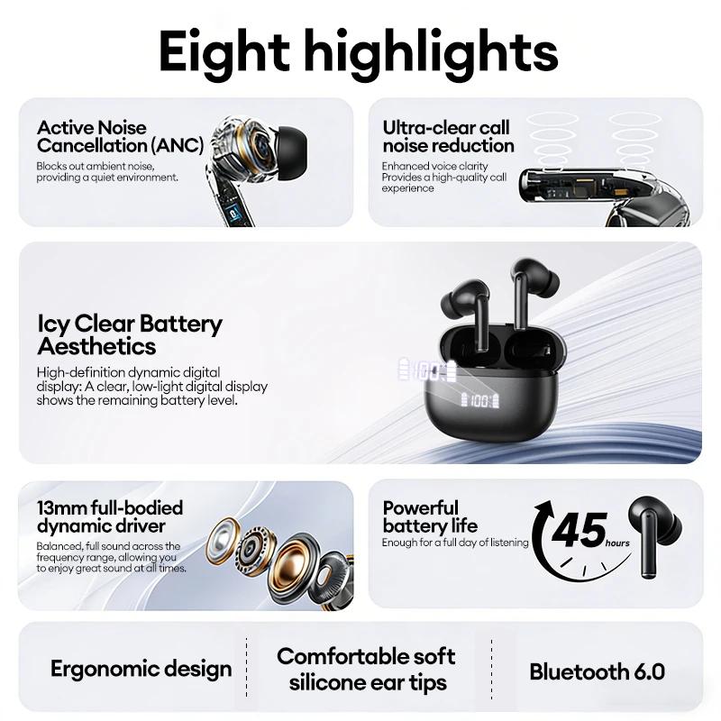 Оригинальные беспроводные наушники Lenovo LE232 ANC с шумоподавлением, True Wireless, Bluetooth 6.0, игровая гарнитура, светодиодный цифровой дисплей, вкладыши, Hi-Fi стерео, басы