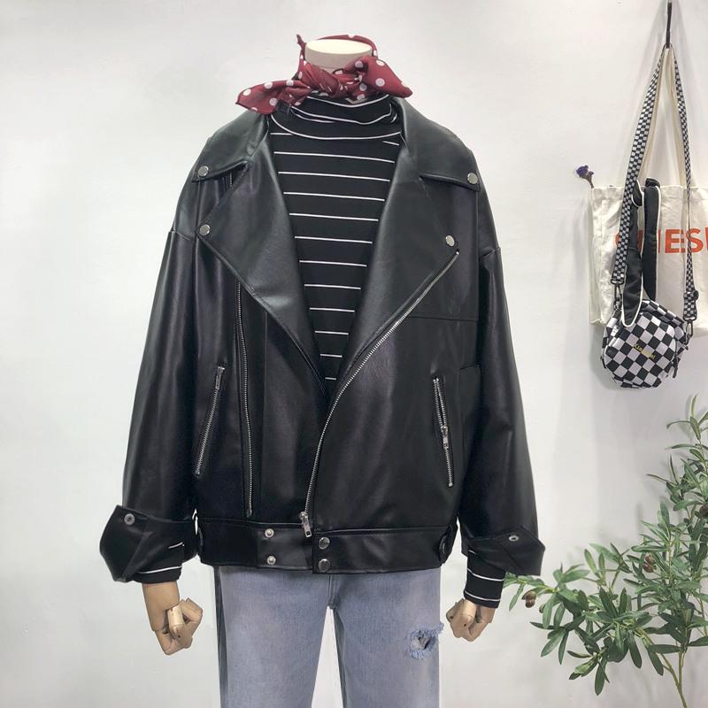 Осенняя женская свободная байкерская куртка из искусственной кожи, уличное пальто бежевого, черного цвета, женская верхняя одежда в стиле панк, куртка из искусственной кожи