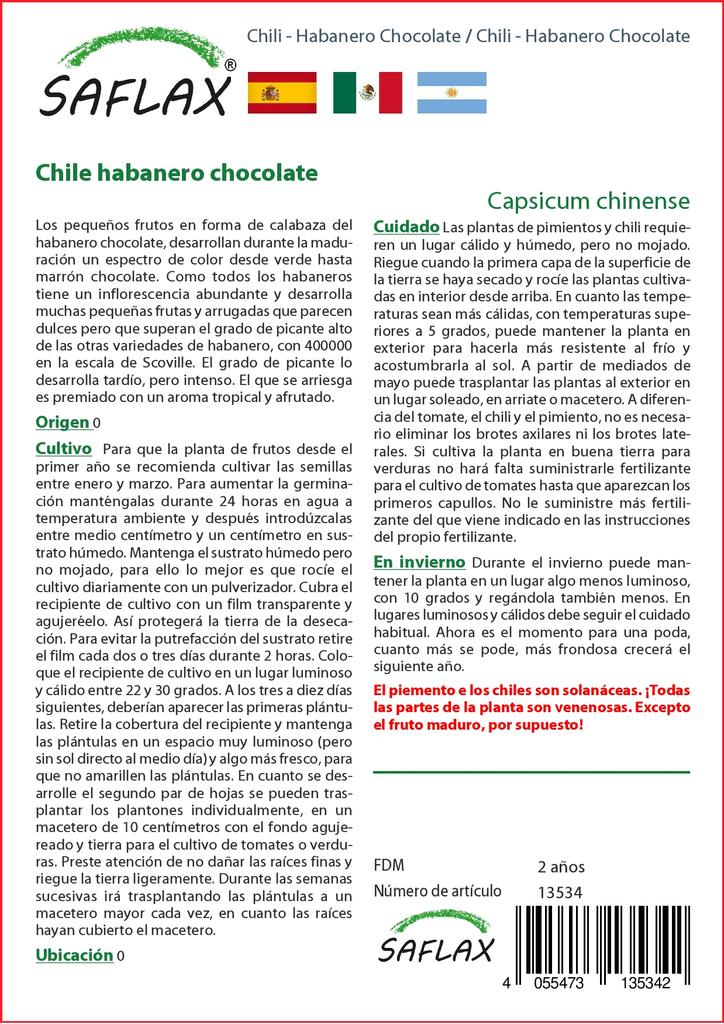 SAFLAX Garden in the Bag - Чили - Шоколад Хабанеро - 10 семян - С субстратом в подходящем пакете - Capsicum chinense