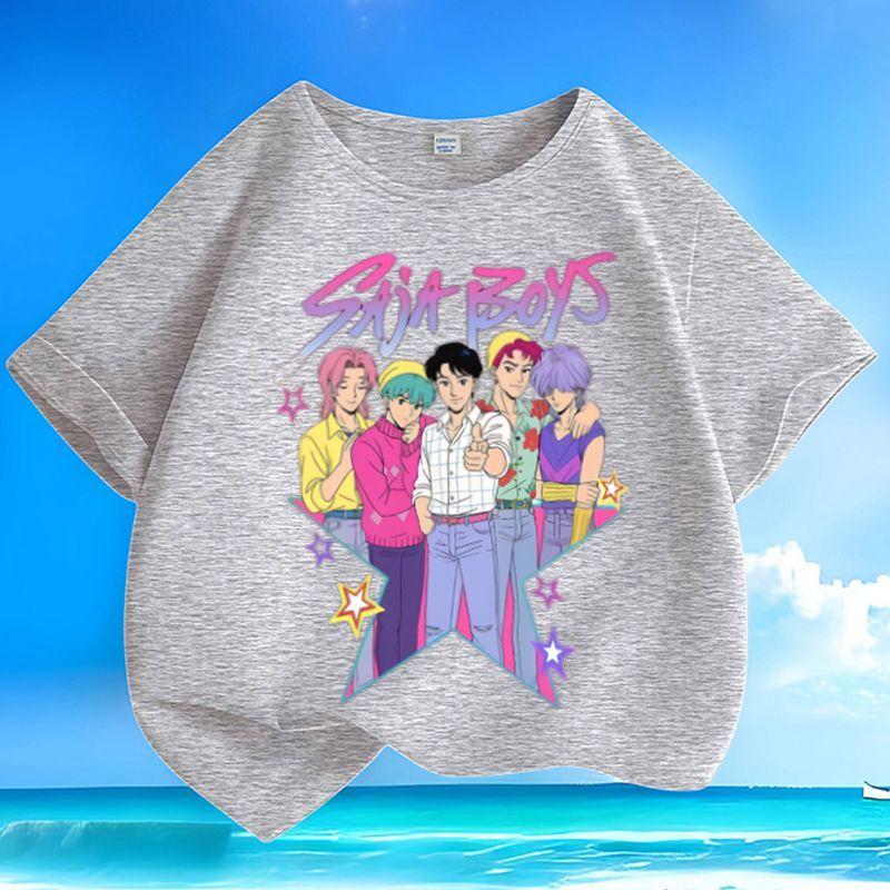 Boys and Girls' Demon-hunting Girl Group SAJABOYS Boys' Group Shirt, Summer Children's Casual Short-sleeved Pure Cotton T-shirt