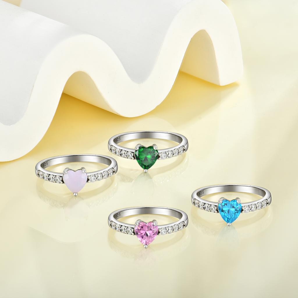 Heart Opal Ring 925 Sterling Silver Paved CZ Zircon Women Engagement Promise Fine Jewelry Ring