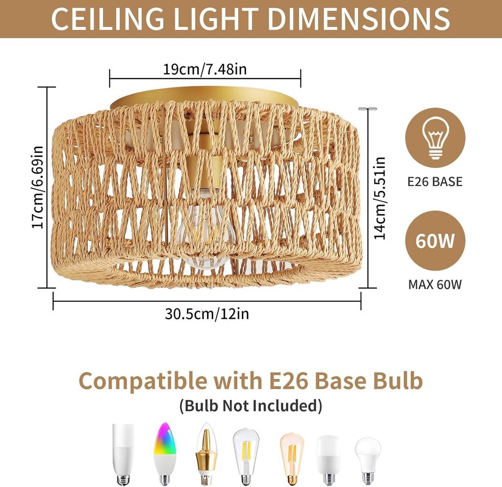 KY LEE Pendant Hemp Japanese Single E26 LED Simple Ceiling Shade Light for Living Hook Ceiling Mount Light, Rope, Style, Nordic, Stylish, Light,