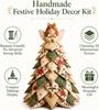 DIY 3D Patchwork Quilted Christmas Tree Kit 30cm Fabric Holiday Tabletop Decoration with Interchangeable Top Ornament Red Plaid Farmhouse Handmade