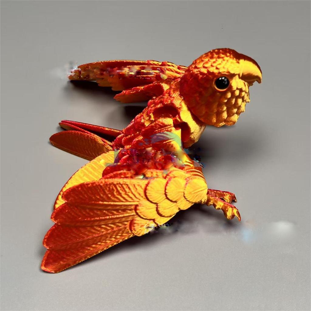 Печатная 3D модель попугая, забавная, гибкая статуэтка животного, птица с крыльями, подвижные суставы, украшение для дома, игрушка для снятия стресса