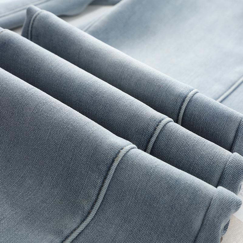 Women's 2024 Light Blue High-Waisted Retro Micro-Flare Jeans with Plus Velvet for Autumn/Winter