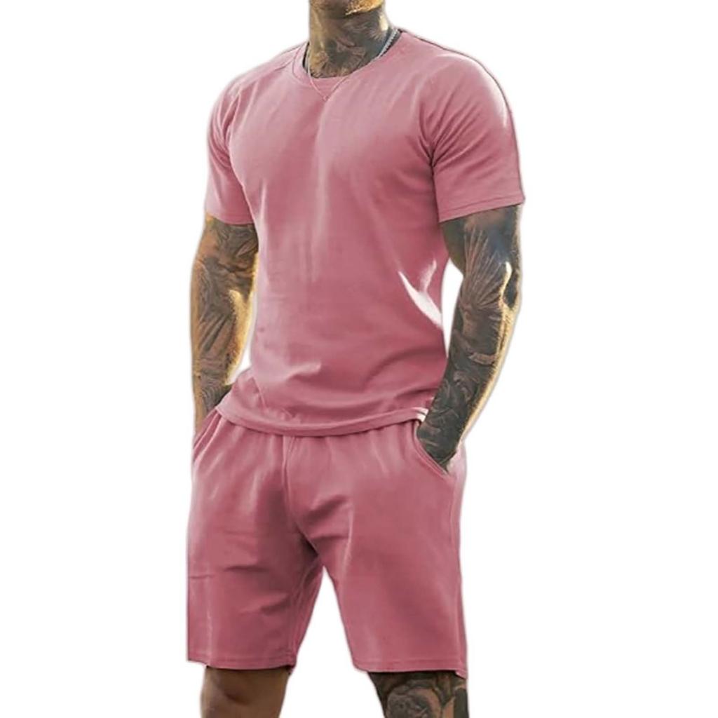 Мужские однотонные шорты с короткими рукавами и открытыми плечами, дышащий мужской повседневный комплект из 2 предметов