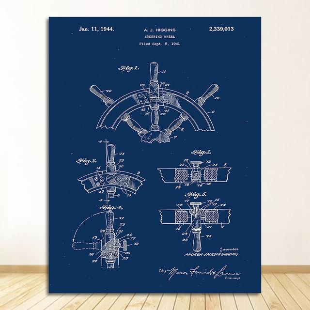 Плакат, подарки моряку, яхта, якорь, колесо корабля, парусный чертеж, морская настенная живопись, холст, картина, парусник, патент, принт, винтаж