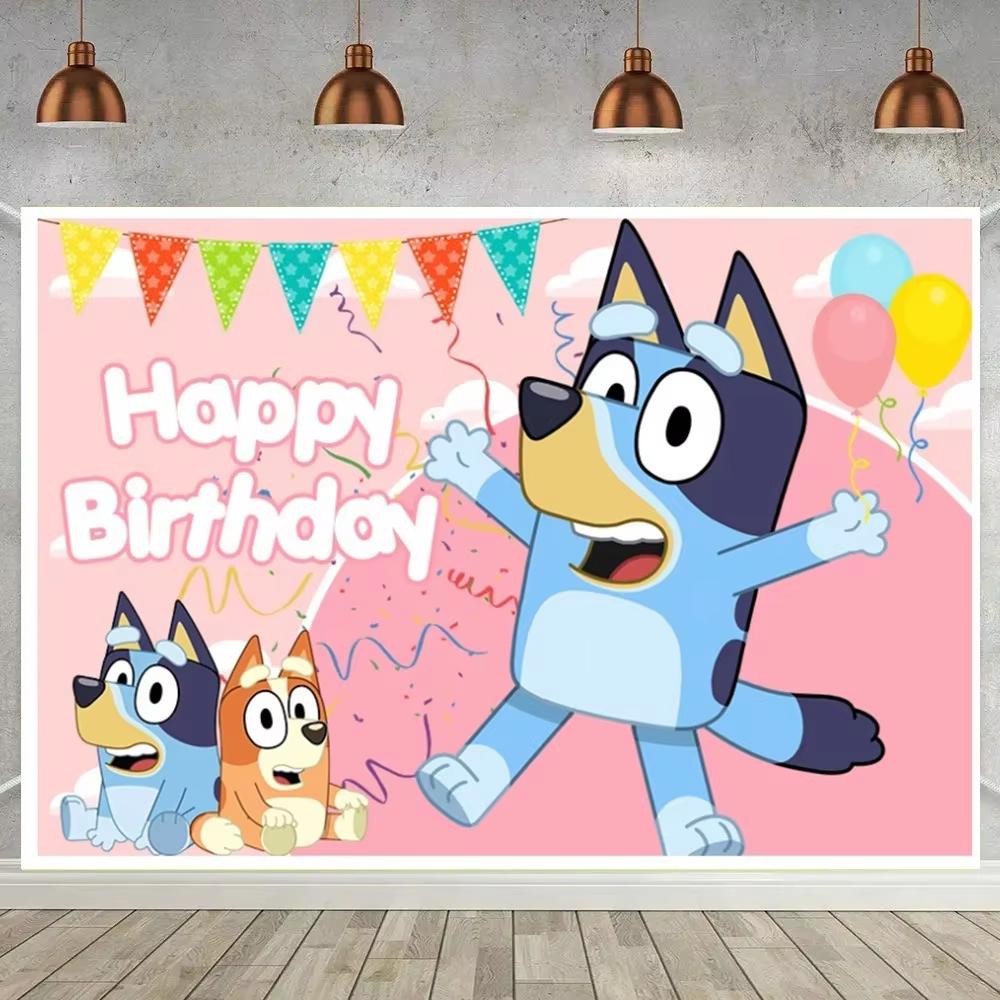Pink Bluey Birthday Party Decoration Bingo Puppy Tableware Set Cup Plate Straws Balloons For Kids Favor Gifts Photo Booth Props