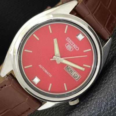 ВИНТАЖНЫЕ МУЖСКИЕ ЧАСЫ SEIKO 5 AUTOMATIC 7009A ЯПОНИЯ ЦИФЕРБЛАТ КРАСНОГО ЦВЕТА a701278-5