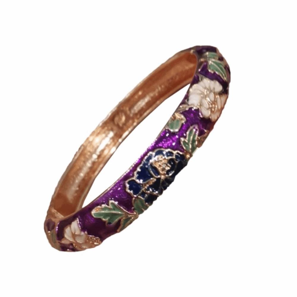 Traditional Filigree Enamel Bangle Hanfu Accessories Hollow Out Peony Bracelet Festival Gifts