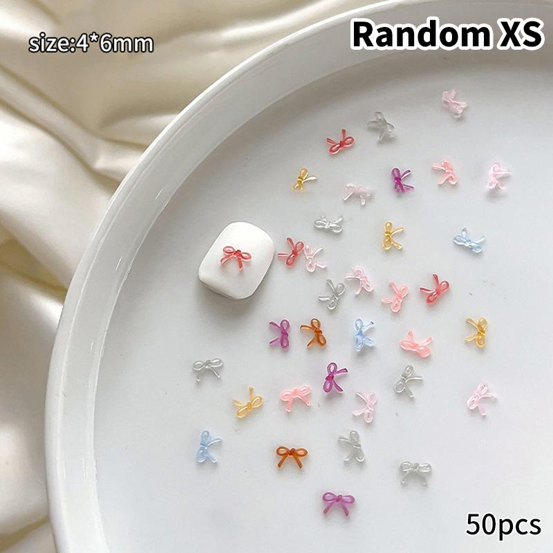 50Pcs Resin Bow Nail Charm Bulk Mix Size 3D Ribbon Bowkont Mini Kawaii Nail Art Accessories Diy Cute Nails Decorations