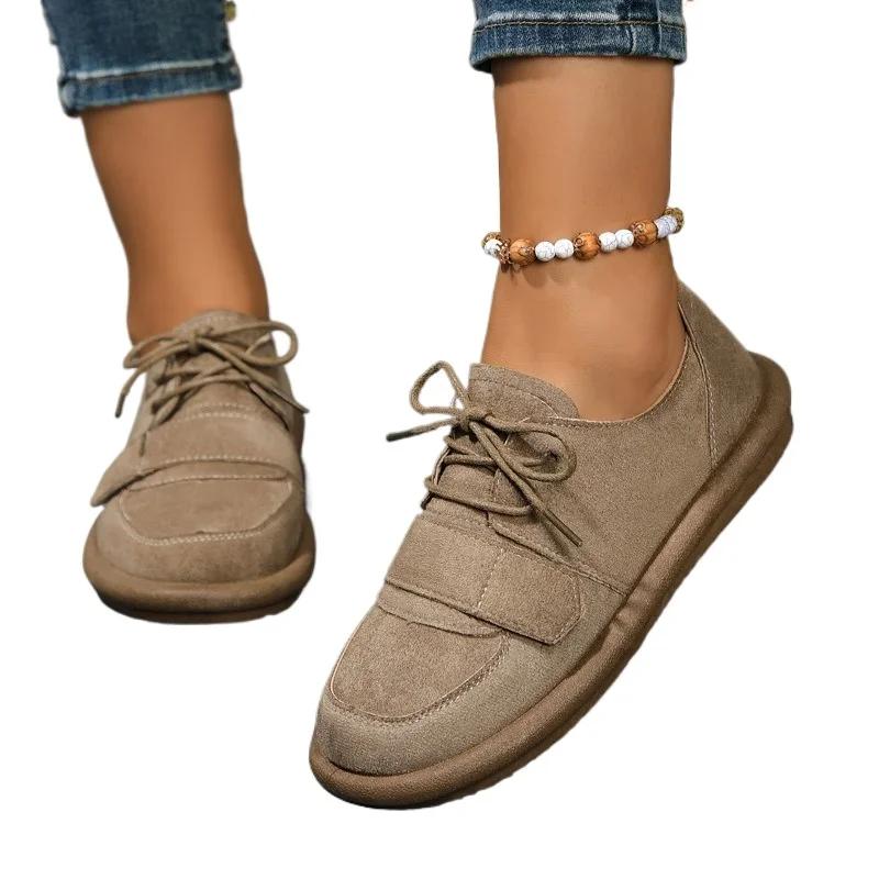 Fashion 2024 Hot Sale Ladies Shoes Lace-up Women's Flats Fashion Round Toe Flat Shoes High Quality Solid Light Flat Low Heels Zapatos