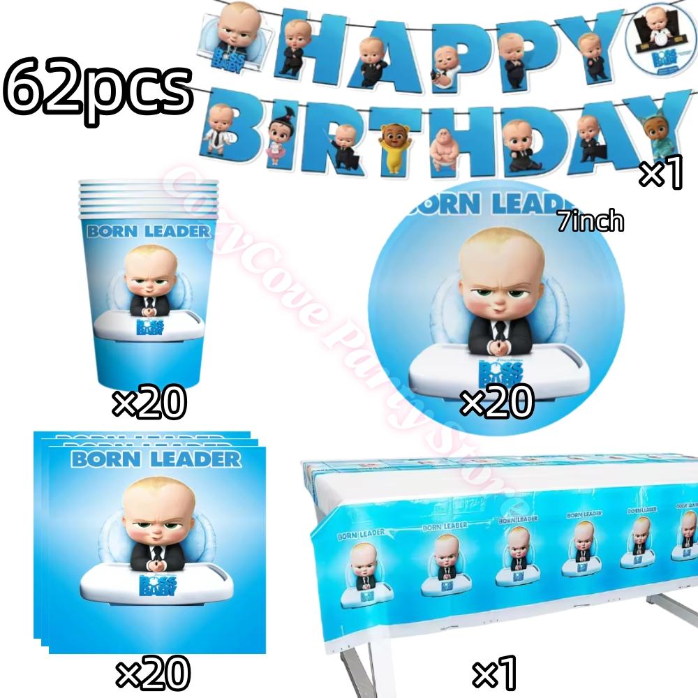 Bossed Baby Theme Birthday Party Decoration Newborn 1St Tableware Set Plate Cup Balloons For Kids Baby Shower Party Faovrs Gifts