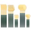 30 Piece Green Gold Tableware Set Western 18/0 Stainless Steel Steak Cutlery Knife Fork Spoon Dinner Home Kitchen Restaurant