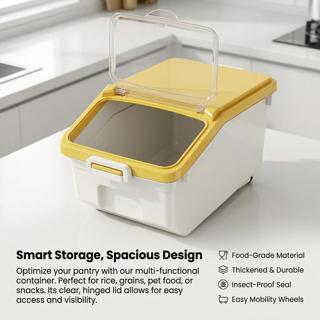 Large Rice Dispenser 10kg Cereal Storage Box, Airtight Flip Lid Keeper, Pantry Organization