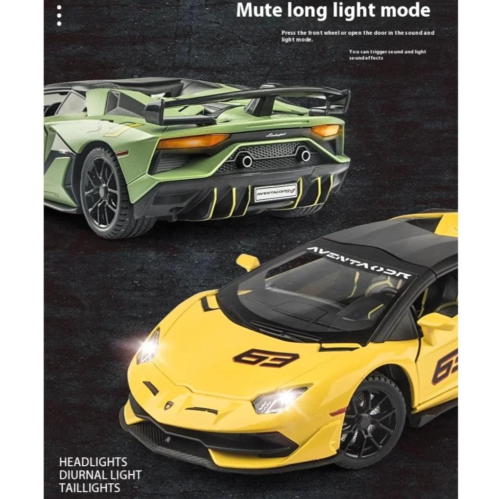Масштаб 1/24 Сплав Спортивный автомобиль Lamborghini Aventador SVJ63 Литая металлическая модель Звук и свет Инерционный Детская игрушка Изысканное украшение