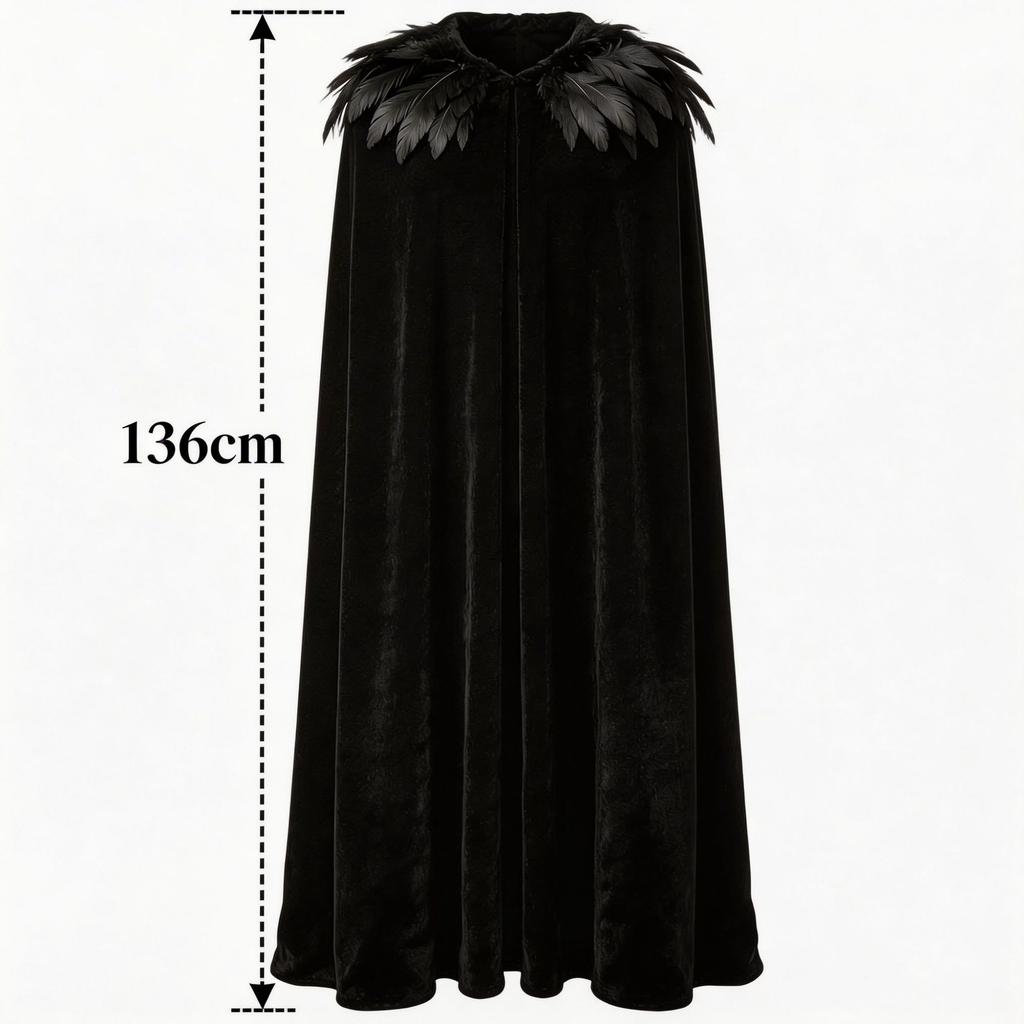 Halloween Grim Reaper Witch Cloak Unisex Feather Cape Vintage Hanfu Outerwear Stage Costume