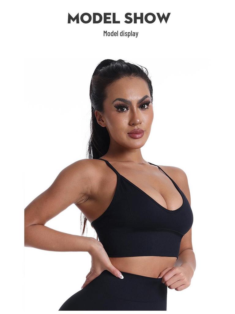 Женский бесшовный спортивный бюстгальтер кросс-боди на тонких бретелях, со съемными вкладышами и однотонный