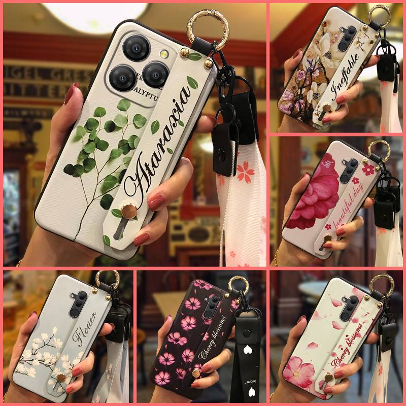 Anti-dust Soft Case Phone Case For Blackview Shark9 5G Wrist Strap Shockproof Durable Waterproof Flower Kickstand Ring