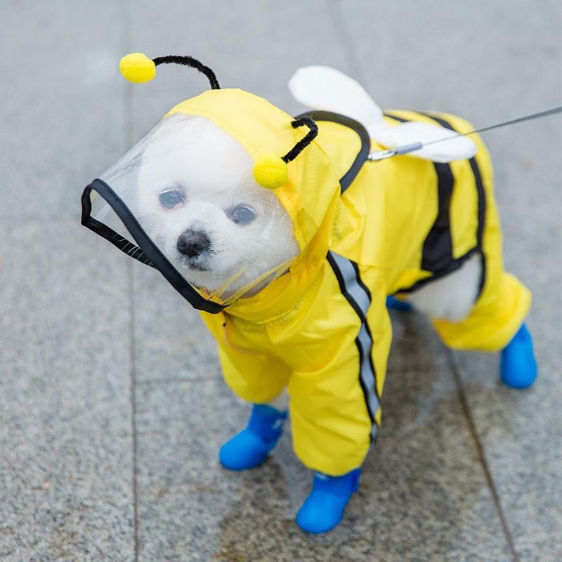 Cartoon Waterproof Pet Raincoat Teddy Four-legged All-inclusive Poncho Medium and Small Dog Rainy Day Out Dog Clothes Summer
