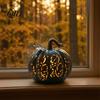 Retro Halloween Prop Light-Up Gourd Decoration, LED Twinkling Pumpkin Lantern, Resin Decorative Porch Figurine Ornament for Fall Indoor Outdoor