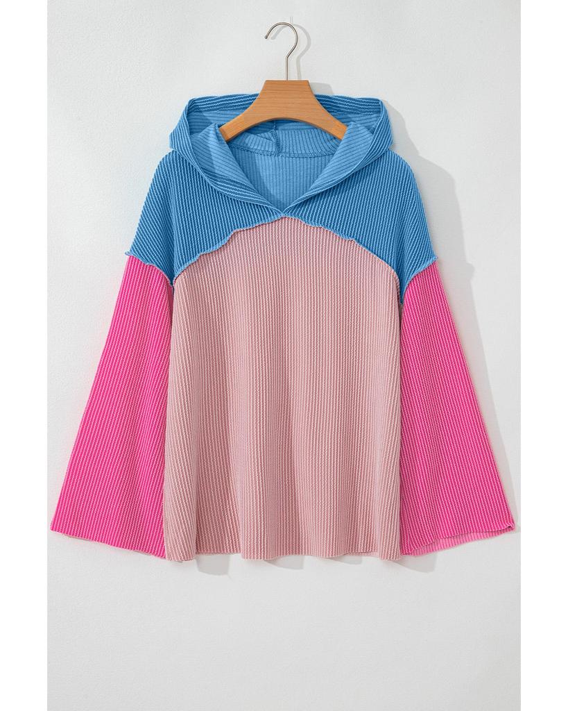 Azura Exchange Блузка свободного кроя с капюшоном в стиле пэчворк с цветными блоками