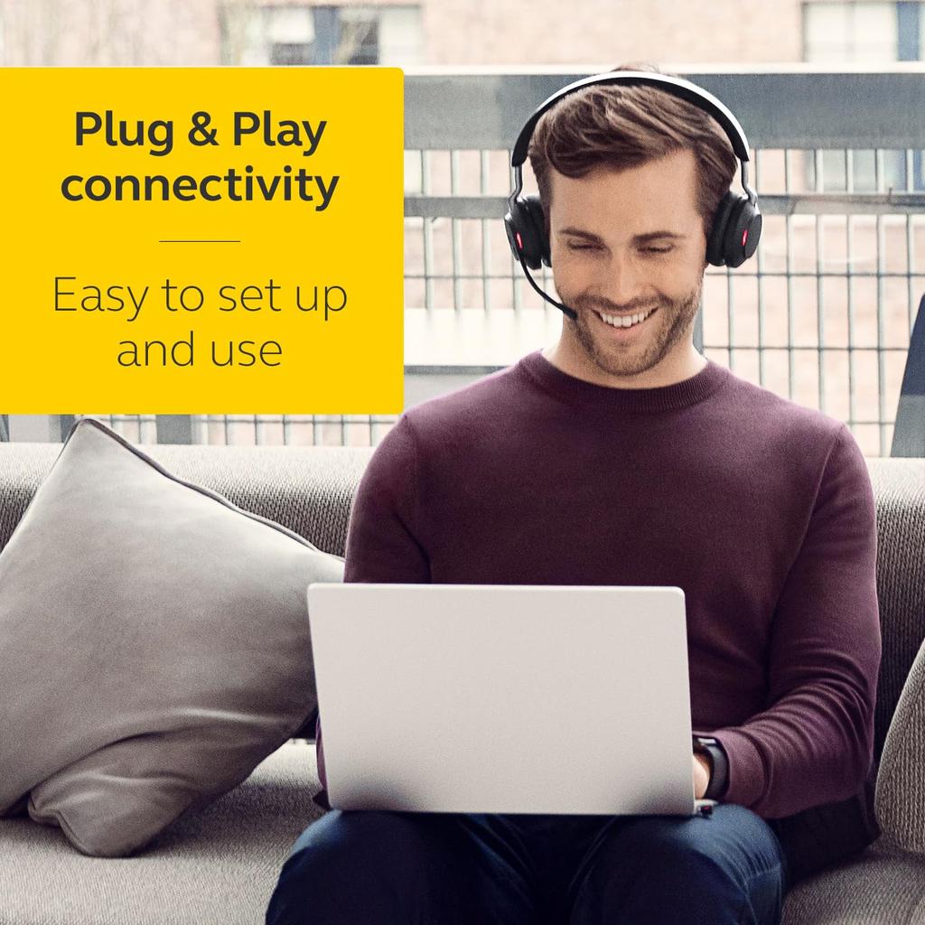 Jabra Evolve2 65 UC Stereo USB-A Подставка Черный Бинауральная Беспроводная Гарнитура с 37-часовым временем работы от аккумулятора, Специализированная Зарядная Подставка и 2-летняя Гарантия