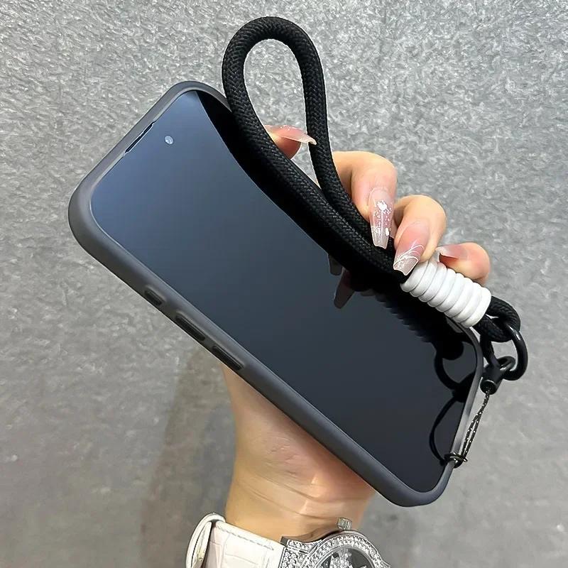 for Magsafe Candy Contrast Lanyard Case for iPhone 16 15 14 11 12 13 Pro Max Plus 16e Hand Wrist Strap Matte Soft Cover