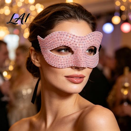 Adjustable Party Masks Halloween Half Face Masquerade Mask Pearl Decor Venetian Black Mask Elegant Costume Accessory for Stage Show Evening