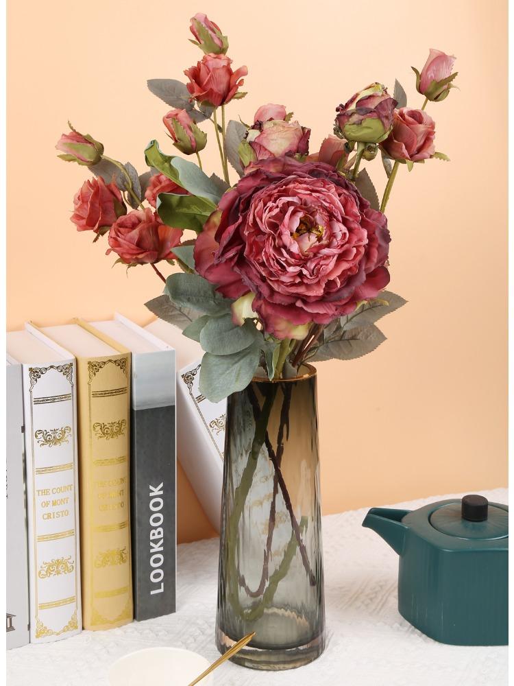 Валентинки Искусственные пионы Розы Реалистичные искусственные букеты со стеблями Шелковые цветочные композиции для дома Внутренние кофейные украшения Декор стола Свадьба