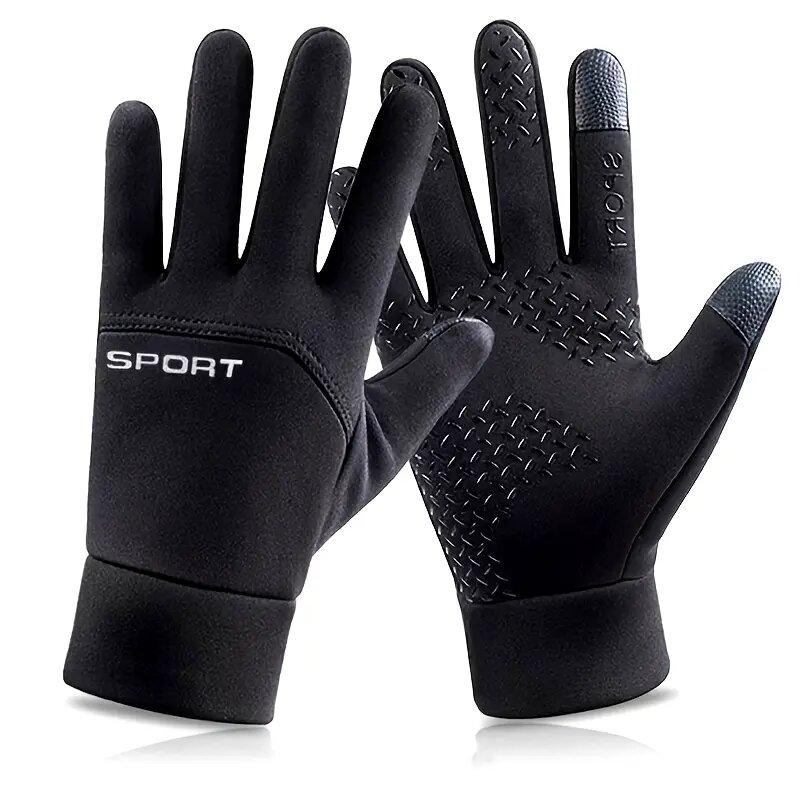 Winter Cycling Gloves for Unisex Fleece Lining Waterproof Touch Screen Compatible Outdoor Fishing Portable Full-finger Gloves