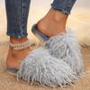 Модные повседневные однотонные пушистые шлепанцы из искусственного меха для женщин 2025 Зимняя мода Длинные плюшевые домашние тапочки Мягкая толстая подошва Нескользящие тапочки