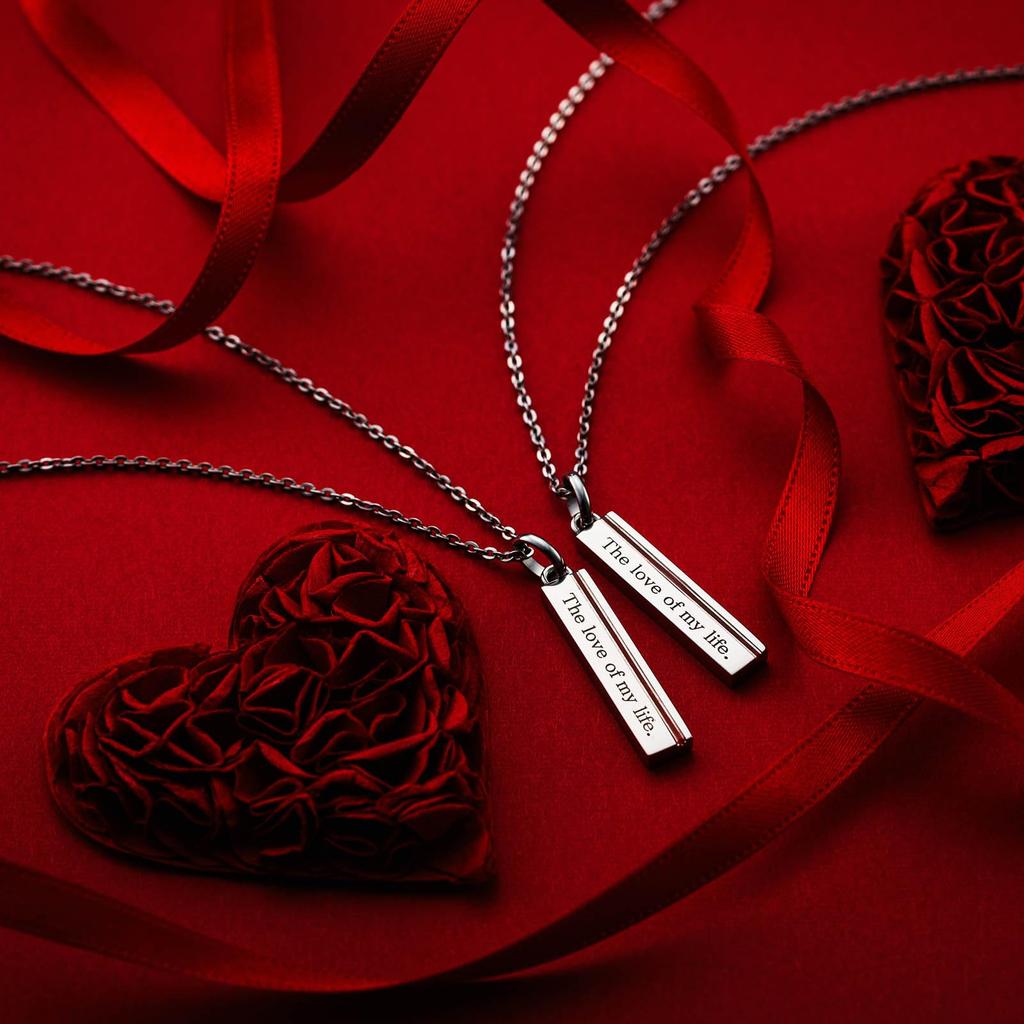 Парный набор ожерелий из 2 шт. Хирургическая нержавеющая сталь Красная нить Пластина Сообщение Гипоаллергенный [Белый клевер] 38см&45см 4SUP107SV&4SUP107SV