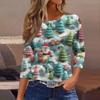 Рубашки с рукавом 3/4 для женщин, футболки с принтом, блузки, повседневные базовые топы больших размеров, пуловеры