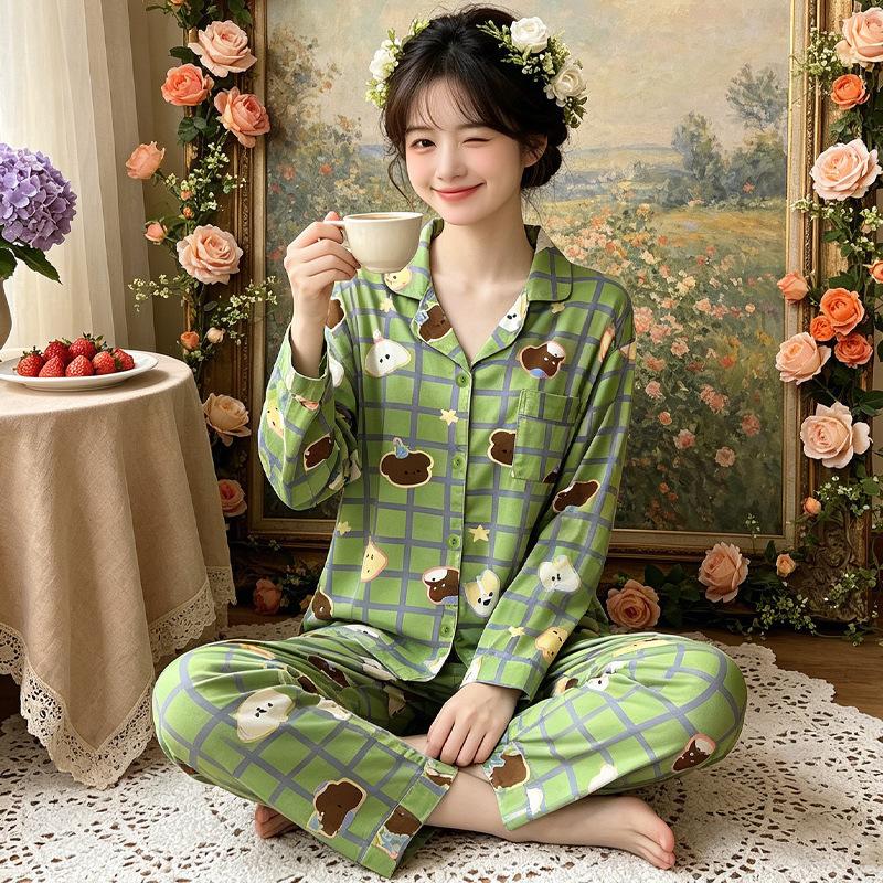 Cartoon animation pajamas women's autumn explosion long sleeves trousers comfortable loungewear imitation cotton casual suit