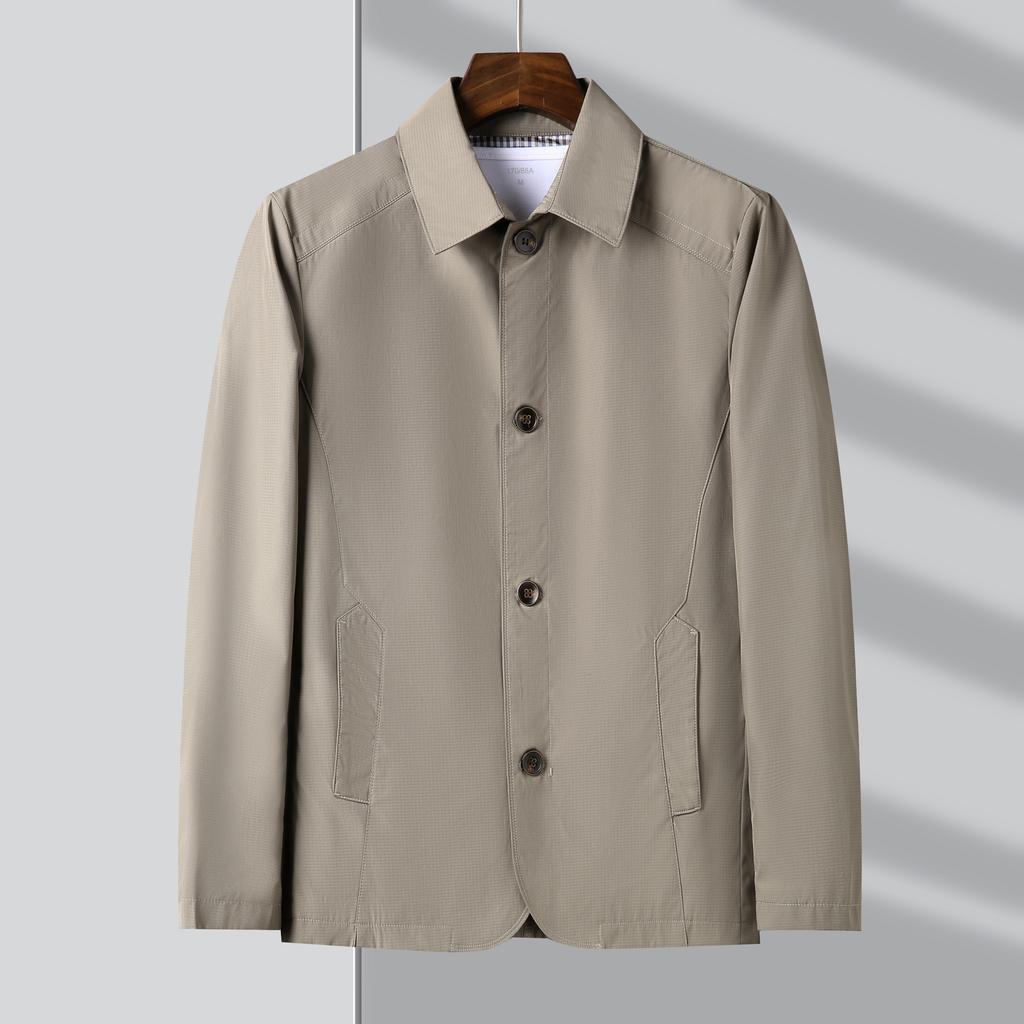 Весенний короткий плащ для папы, мужская однотонная куртка среднего и пожилого возраста, весенне-осенняя мужская повседневная куртка среднего возраста