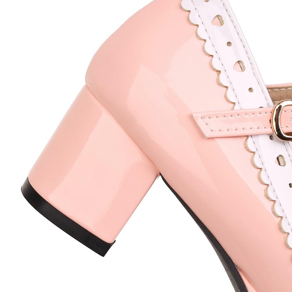 Женские классические туфли в стиле Лолиты на блочном каблуке с милым бантом на ремне и пряжкой в стиле винтаж Мэри Джейн Туфли-лодочки из лакированной кожи на платформе Большие размеры