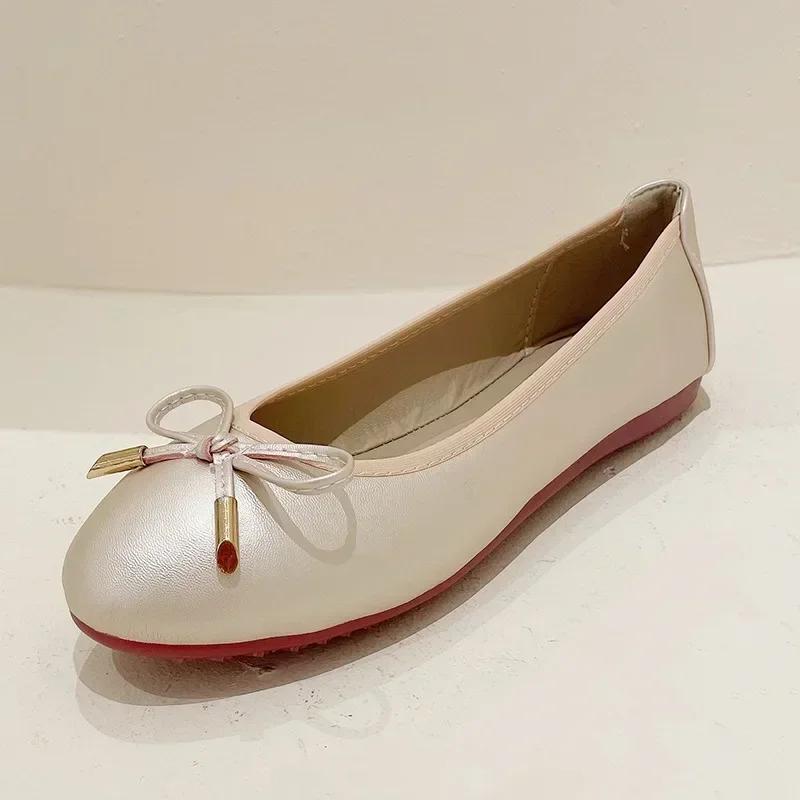 Fashion Ladies Single Shoes Bowtie Flats Patent Leather Loafers Women Round Toe Roll-Up Shoes Woman Bridesmaid Flats Zapatillas Mujer