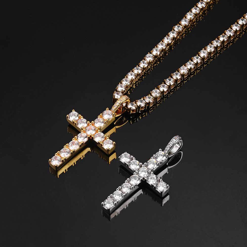 European and American Hip-hop Jewelry Solid Large Cross Pendant Micro-inlaid Zircon Personality Hip-hop Men's Hip-hop Necklace