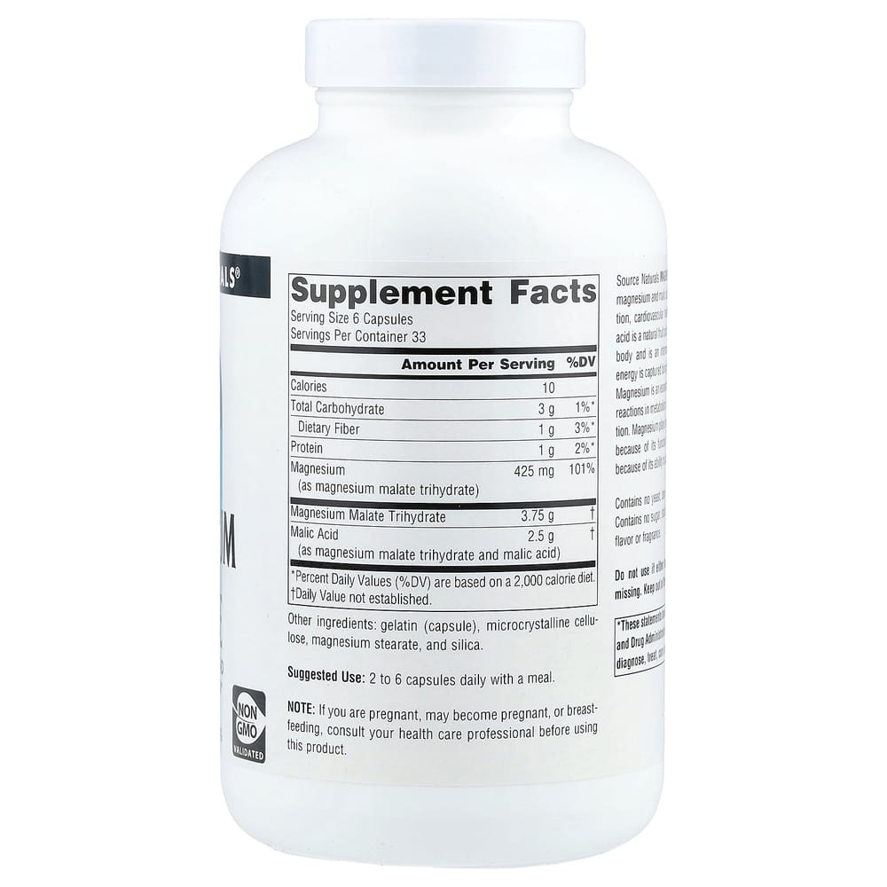 Source Naturals Magnesium Malate 3750mg, 200 Capsules (625mg per capsule)