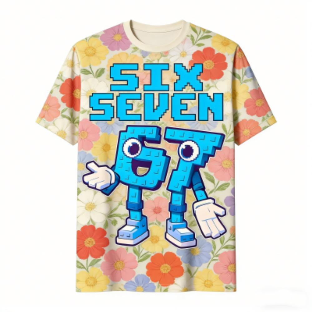 Fashion Kids T-Shirt 67 Six Seven Flower Print Boy and Girl Tees Top Summer Short Sleeve O Neck Casual Outdoor Kids Clothing